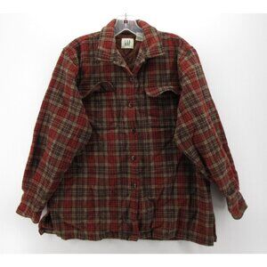 VINTAGE Gap Top Small Wool Flannel Shirt Loop Collar Shacket Plaid *